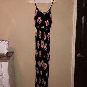 Dark Blue Maxi Dress with Colorful Flowers